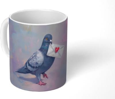 Mok - Koffiemok - Duif - Envelop - Paars - Mokken - 350 ML - Beker - Koffiemokken - Theemok