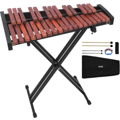 VEVOR Glockenspiel, 32-tonig, professioneel houten xylofoon-percussie-instrument met in hoogte verstelbare standaard van koolstofstaal, 4 stokken, draagtas, muziekinstrumentenset voor beginners