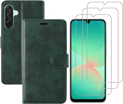 Hoesje geschikt voor Samsung Galaxy A26 bookcase Groen - Met screenprotector tempered glass Galaxy A26 - 3x