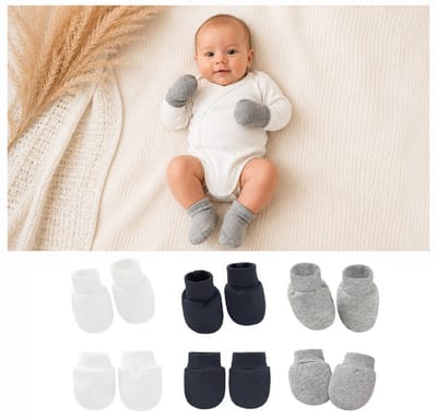 Baby Krabwantjes & Slofjes Set 3-Pack – Zwart, Wit & Grijs – Newborn