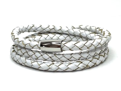 NIEUW! Jolla - dames wikkelarmband - magneet - staal - gevlochten vintage leer - Summer Steel Wrap - Wit