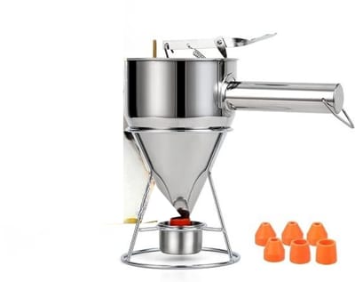 Famanu - RVS Baktrechter 1200 ml met 7 Spuitmonden en Standaard, deegportioneerder met maatverdeling voor cupcakes, donuts, wafels en pannenkoeken