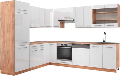 Vicco Hoekkeuken Fame-Line, Wit Hoogglans/Goudkleurig Eiken, 287 x 227 cm, WB Eik