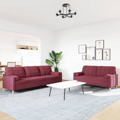 vidaXL - 2-delige - Loungeset - met - sierkussens - stof - wijnrood