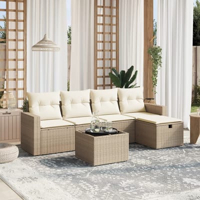 vidaXL - 6-delige - Loungeset - met - kussens - poly - rattan - beige