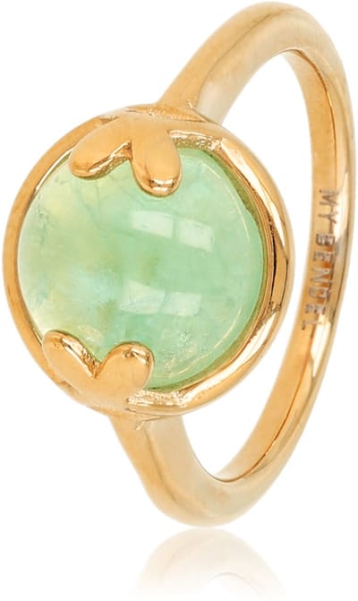 My Bendel - Ring met Hartjesdetail en Ronde Edelsteen • Groene Fluoriet - met Luxe Cadeauverpakking | Sieraden Voor Dames | Maat 16.00 Mm / Maat 50