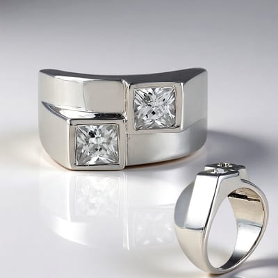 Cavill - Zilveren Damesring - 925 Sterling Zilver Geplatineerd - Princess Geslepen Cambodjaanse Zirkonen 1,68 Ct - Elegant Modern