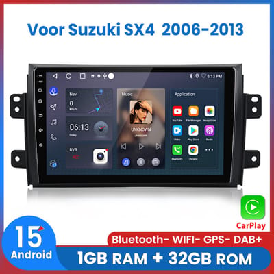 Awesafe Autoradio - Geschikt Voor Suzuki SX4 2006 t/m 2013 - Apple Carplay & Android Auto - 1GB+32GB - GPS Navigatie RDS - Bluetooth & Wifi - 2006 2007 2008 2009 2010 2011 2012 2013