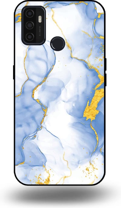 Smartphonica Telefoonhoesje Geschikt voor OPPO A32 / A53 / A53s met Lichtblauw Goud Marmer Opdruk - TPU Backcover Case Lightblue Gold Marble Design geschikt voor Oppo A32;Oppo A53;Oppo A53s