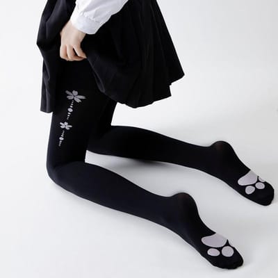 Lolita Kattenpoot Print Hoge Dij Kousen Anime Cosplay Kousen Meisjes Zoete Sexy Panty's Dames Kawaii Witte Lingerie Panty One Size black