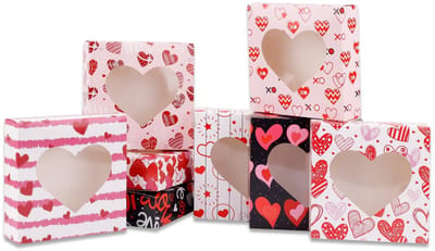 Dailygoods- Geschenkdoos 8 Stuks - Valentijnsdag Cadeaudozen - Helder Hartvenster - Schattige Stickers - 12,7x12,7x3,5cm - Composietmateriaal - Cadeauverpakking
