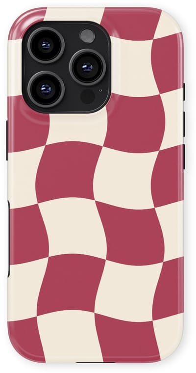 Checkered Warp Hoesje geschikt voor iPhone 16 Pro | Geschikt Voor Mag | Uniek Design Hoesje | Beschermhoes geschikt voor iPhone 16 Pro Crimson Wave