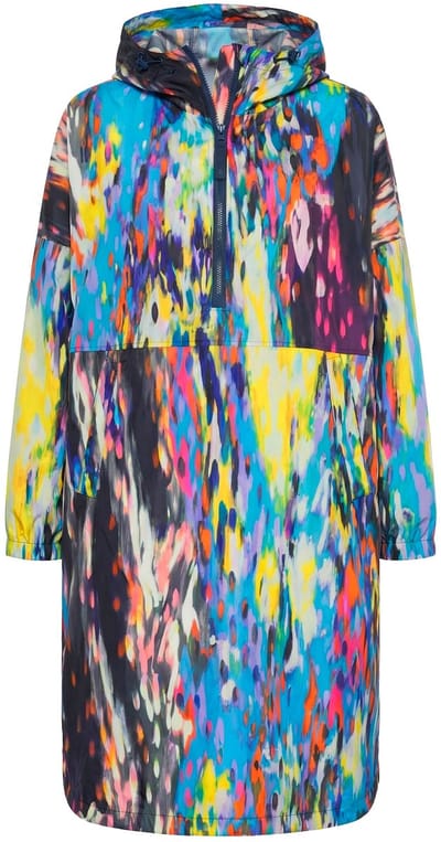 Laurasøn - Dames - Functionele regencape unisex print capuchon - Grijs turkoois - Maat 1