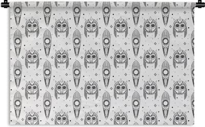 Wandkleed - Wanddoek - Maya - Maskers - Zwart-Wit - Patroon - 180x120 cm - Wandtapijt