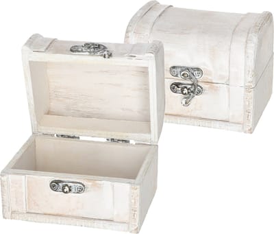 Cepewa klein Sieradenkistje met sluiting/deksel - 2x - 11 x 8 x 8 cm - old look - schatkist stijl - naturel - hout