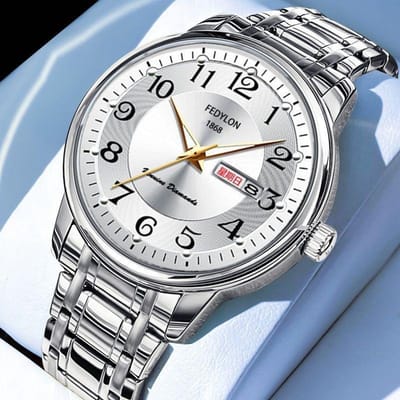Heren Nieuw Automatisch Mechanisch Horloge Stalen Band Ouderen Lichtgevend Waterdicht Groot Digitaal Quartz Horloge gray