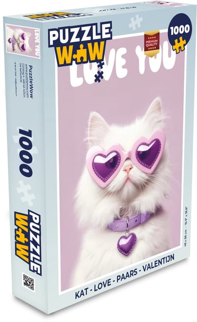 Puzzel Kat - Love - Paars - Valentijn - Legpuzzel - Puzzel 1000 stukjes volwassenen