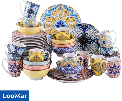 LooMar Serviesset – 48 delig – 12 persoons – Porselein - Luxe – Jasmin – Bordenset – Dinner platen – Dessertborden