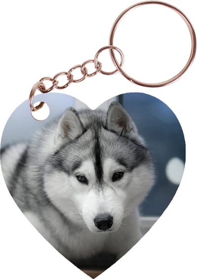 Sleutelhanger hartje 5x5cm - Husky Liggend
