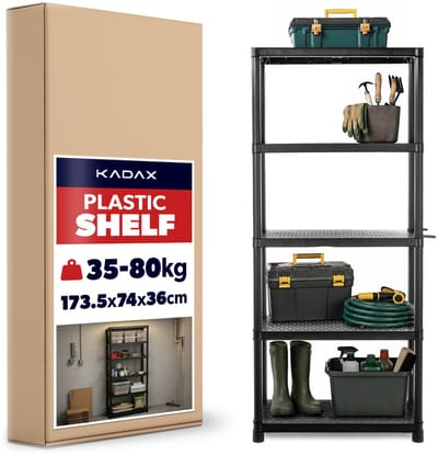KADAX rekken voor zwaar gebruik 174 x 74 x 36 cm, kunststof kelderrekken, opslagrekken, kunststof rekken met 5 legborden, insteekbare rekken voor werkplaats, kelder, garage, werkplaatsrekken