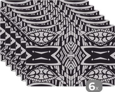 Placemat - Placemats kunststof - Patronen - Contrast - Geometrisch - 45x30 cm - 6 stuks - Hittebestendig - Anti-Slip - Onderlegger - Afneembaar