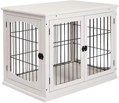 Merax Hondenbench Voor Binnen - Hondenkooi Met 2 Deuren - MDF En Metaal - 81 x 58,5 x 66 cm - Wit
