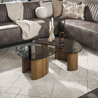Giga Meubel Salontafel Tinto - Organisch Brons Glas - Set van 2