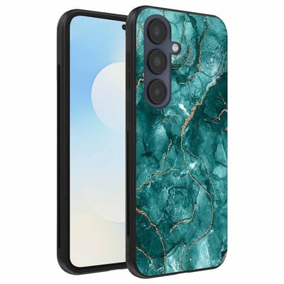 Geschikt voor Samsung Galaxy S25 FE Telefoonhoesje met marmer opdruk - TPU backcover case marble design - Goud Groen - Smartphonica geschikt voor Samsung Galaxy S25 FE
