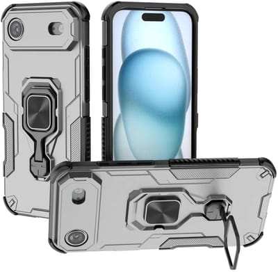 MobyDefend Hoesje - Geschikt voor iPhone Air - Dubbelgelaagde Pantsercase Met Standaard - Zilvergrijs