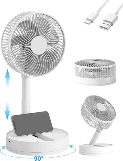 8 Inch Tafelventilator - Oplaadbaar - 4 Snelheden - 8 Uur Timer - 90° Draaiend - 24 Uur Gebruik - Wit