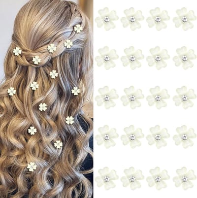 20x Mini Gele Bloem Haarspeldjes met Strass - Decoratieve Bruiloft Haaraccessoires voor Meisjes en Dames