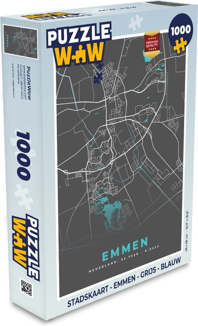 Puzzel Stadskaart - Emmen - Grijs - Blauw - Legpuzzel - Puzzel 1000 stukjes volwassenen - Plattegrond
