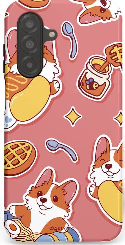 Casetastic Hoesje Geschikt voor Samsung A26 - Stijlvolle Beschermende Duo-layer Case - Corgi snacks