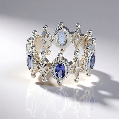 Cavill - Elegante Zilveren Ring - 925 Sterling Zilver - 1,35 ct Ovale Tanzanieten - Filigraan Design - Dames Sieraad - Comfortabel & Stijlvol