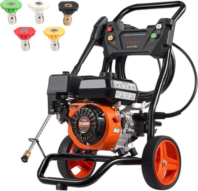 Benzine Hogedrukreiniger, 3400PSI, 2,6 Gpm, 10 L/Min, met 5-Delige Sproeierset, De Benzine Hogedrukreiniger Levert 3400 PSI En Een Debiet van 10 L/Min
