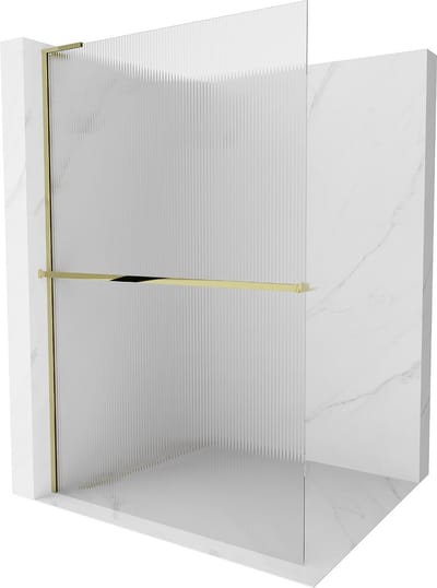 Mexen Kioto+ L douchemuuropstelling met plank Walk-in 70 x 200 , streepjes, goud - 800-070-123-50-09