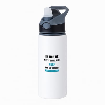 Hacebo® - ik heb de meest geweldige neef van wereld (klopt, deze mok heb ik van hem) waterfles met rietje zwart - de meest geweldigste neef - verjaardagscadeau - verjaardag - cadeau - cadeautje voor neef - water fles - 650ML
