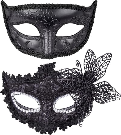 Venetiaans masker voor mannen en vrouwen, ideaal voor gemaskerde feesten, carnaval, Halloween en cosplay, set van 2 stuks