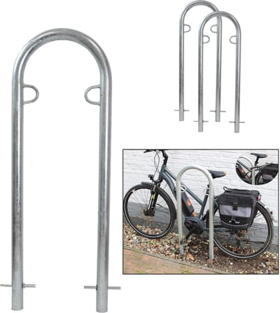 2 x Fietsenrek 111,5 x 40 cm thermisch verzinkt staal Ø 49 mm Beton in fietsstandaard Parker type U