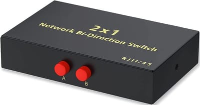 RJ45 Ethernet Netwerkswitch Selector 2-poorts – 2-in 1-uit of 1-in 2-uit – Gigabit Switch Hub – Metalen Behuizing – Plug & Play