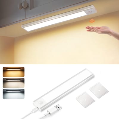 NETTLIFE LED Kastverlichting - 20cm - met bewegingssensor - Zilver - USB-oplaadbaar - 3000-6500K Dimbaar - Kastverlichting op Batterij 1500 mAh - Draadloos - ideaal voor kast | gang | garderobe