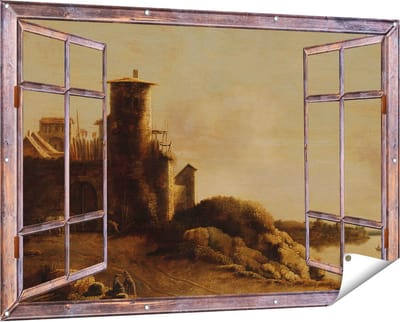 Gards Tuinposter Doorkijk Landschap - Claude de Jongh - 150x100 cm - Tuindoek - Tuindecoratie - Wanddecoratie buiten - Tuinschilderij