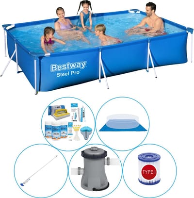 Steel Pro Rechthoekig 300x201x66 cm - 6-delig - Zwembad Super Deal