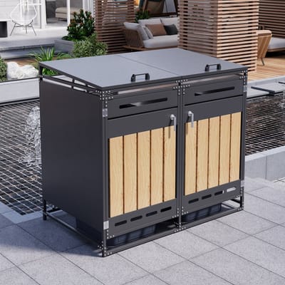 Kliko Ombouw - Met Hydraulisch Deksel - Ventilatie - Met Slot - Metaal - Houtlook