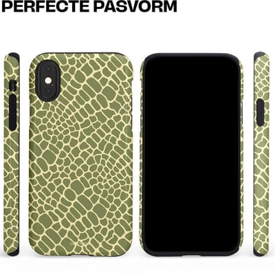 Casetastic hoesje geschikt voor Apple iPhone X / Apple iPhone XS - Dubbellaagse bescherming - Exotische Groen Geel Krokodillen Schubben - Fashion Case - Saliegroen Beige