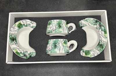 Ceramische Kop & Schotel Set (4-delig) – 350 ml - Handgemaakt & Luxe Cadeau Set