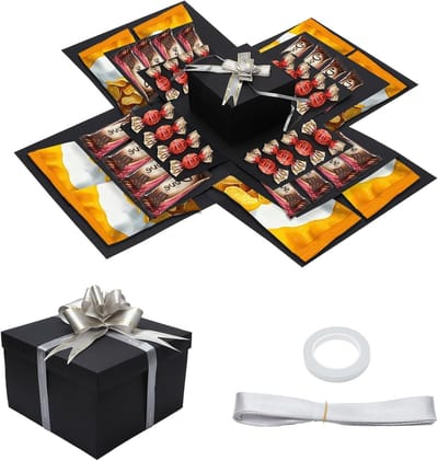 Creatieve 5-laags cadeaubox voor verjaardag, bruiloft, jubileum en feestdagen - Zwart DIY explosiebox met deksel