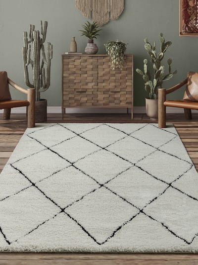 the carpet Bahar Shaggy – Hoogpolig vloerkleed in Scandinavische stijl, zwart-wit, 80 x 150 cm