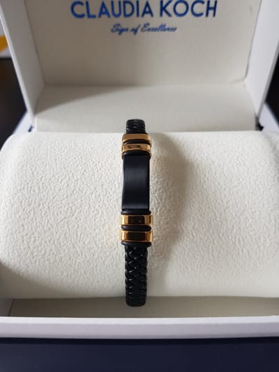 Claudia Koch Bracelet Men Genuine Leather With Stainless Steel, Black Gold