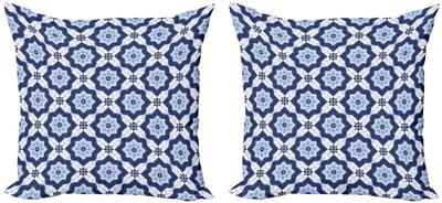 ABAKUHAUS Kussenhoezen Set 2x50x50 cm – Azulejo patroon, donkerblauw